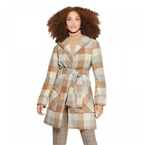 A NEW DAY PLAID LONG SLEEVE HOODED WRAP JACKET XL